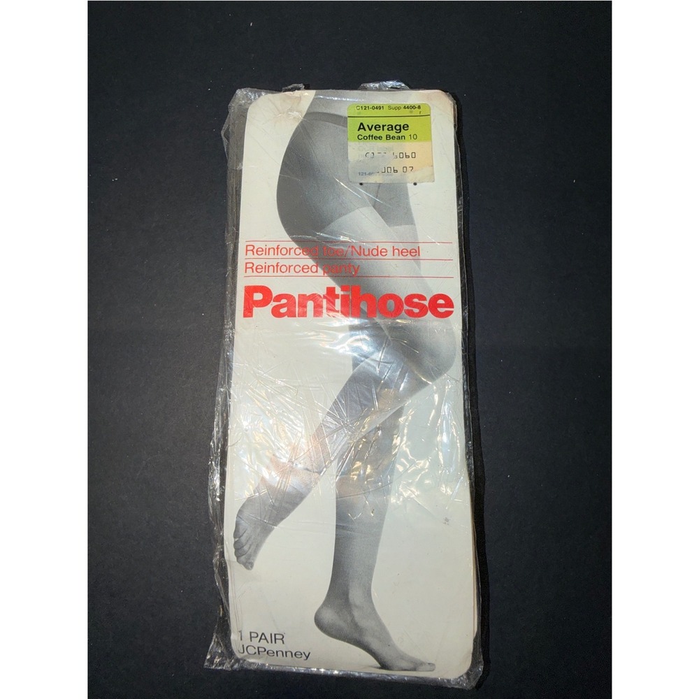 Vintage JCPenney Pantyhose Coffee Bean 10 Average Reinforced Toe Nude Heel USA